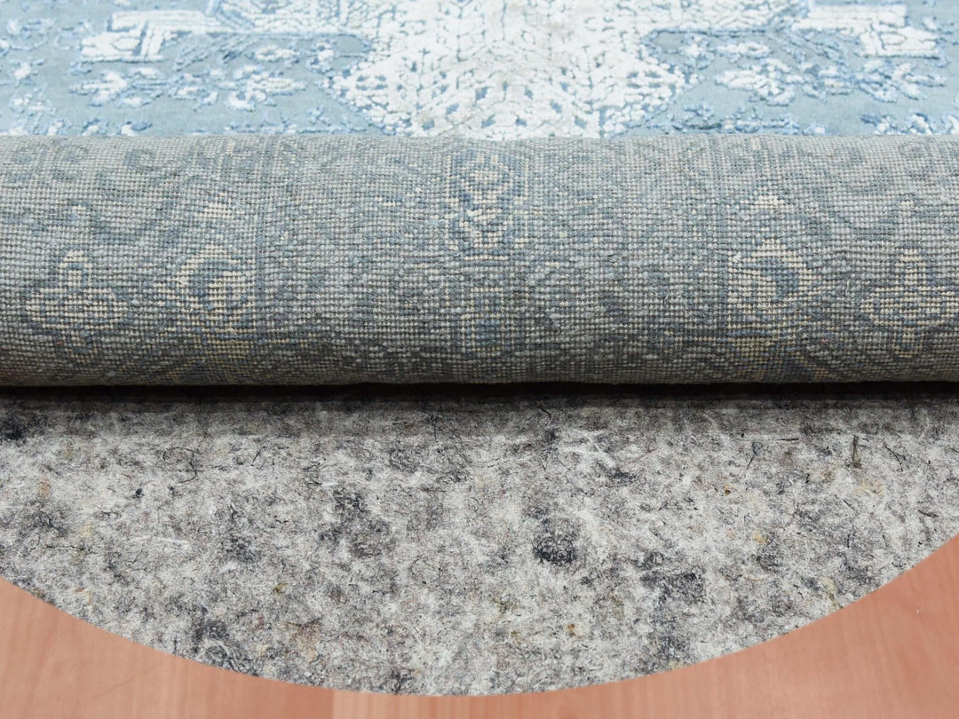 12'0" x 12'1" New Hand Knotted Blue Wool & Pure Silk Round Oriental Rug - MOA10275090
