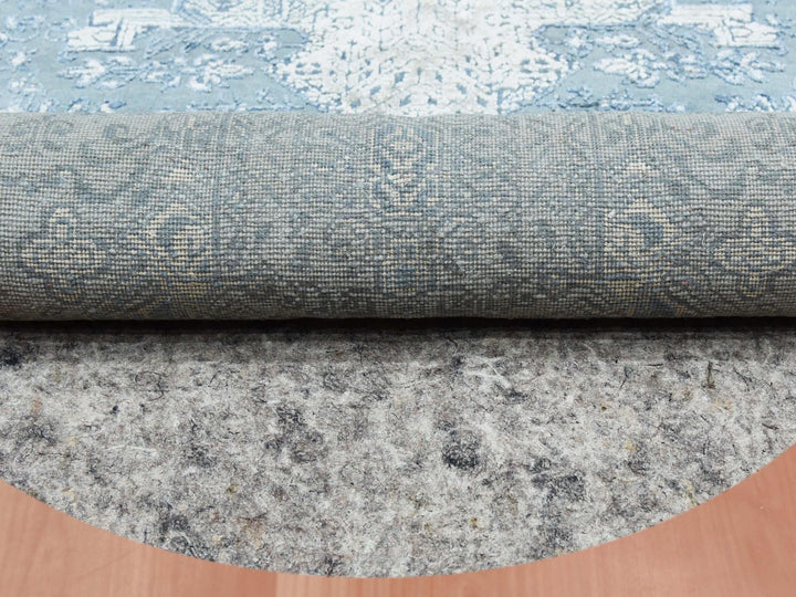 12'0" x 12'1" New Hand Knotted Blue Wool & Pure Silk Round Oriental Rug - MOA10275090
