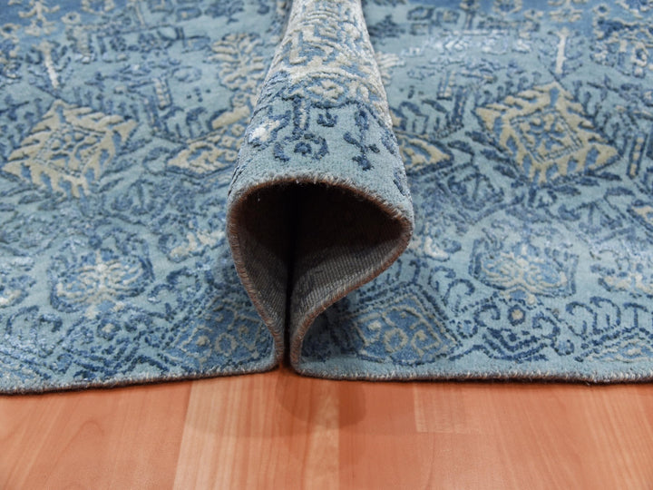 12'0" x 12'1" New Hand Knotted Blue Wool & Pure Silk Round Oriental Rug - MOA10275090