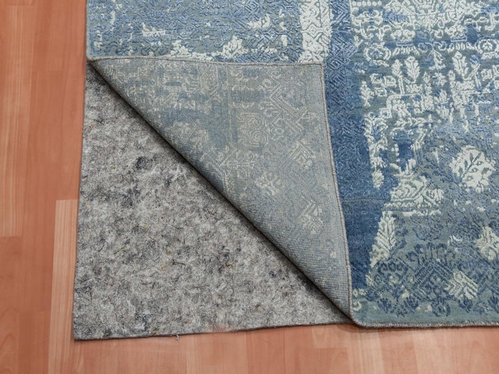 7'10" x 10'0" New Hand Knotted Blue Wool & Pure Silk Rectangle Oriental Rug - MOA10275092