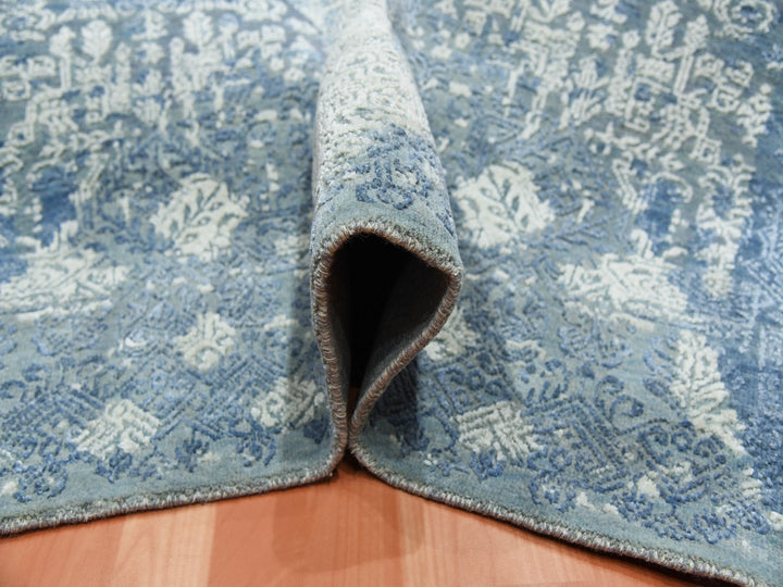 7'10" x 10'0" New Hand Knotted Blue Wool & Pure Silk Rectangle Oriental Rug - MOA10275092