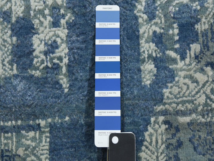 7'10" x 10'0" New Hand Knotted Blue Wool & Pure Silk Rectangle Oriental Rug - MOA10275092
