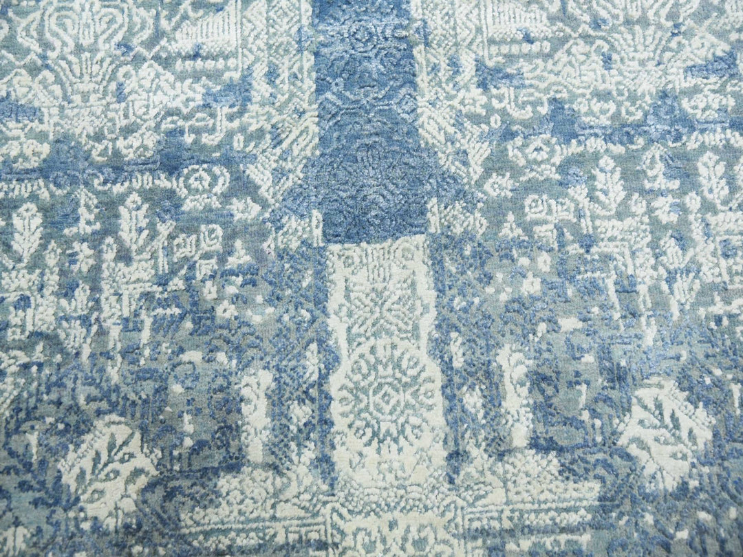 7'10" x 10'0" New Hand Knotted Blue Wool & Pure Silk Rectangle Oriental Rug - MOA10275092