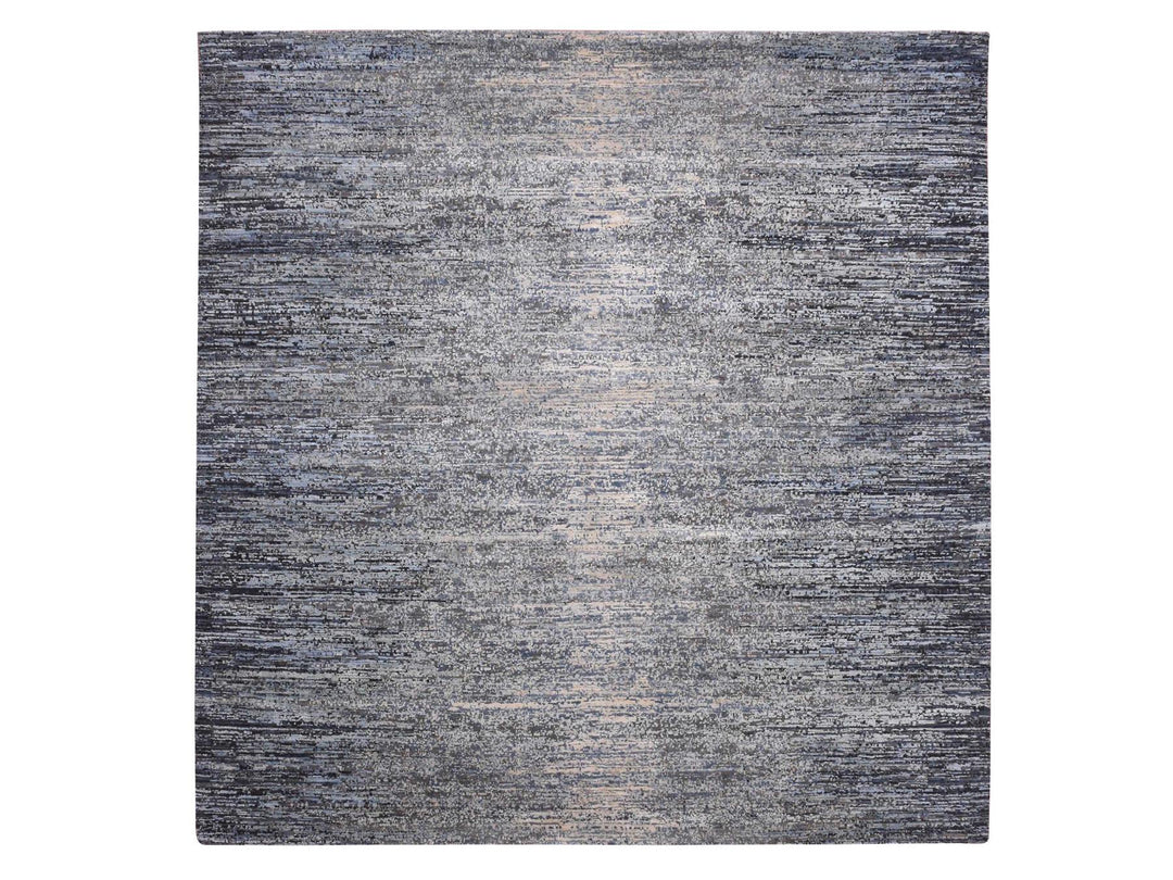 8'0" x 8'2" New Hand Knotted Grey Wool & Silk Square Oriental Rug - MOA10275098