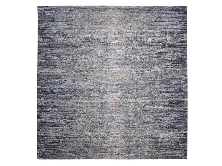 8'0" x 8'2" New Hand Knotted Grey Wool & Silk Square Oriental Rug - MOA10275098