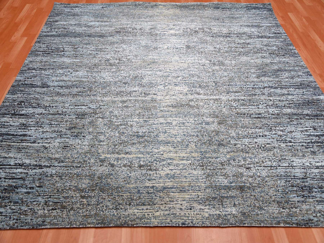 8'0" x 8'2" New Hand Knotted Grey Wool & Silk Square Oriental Rug - MOA10275098