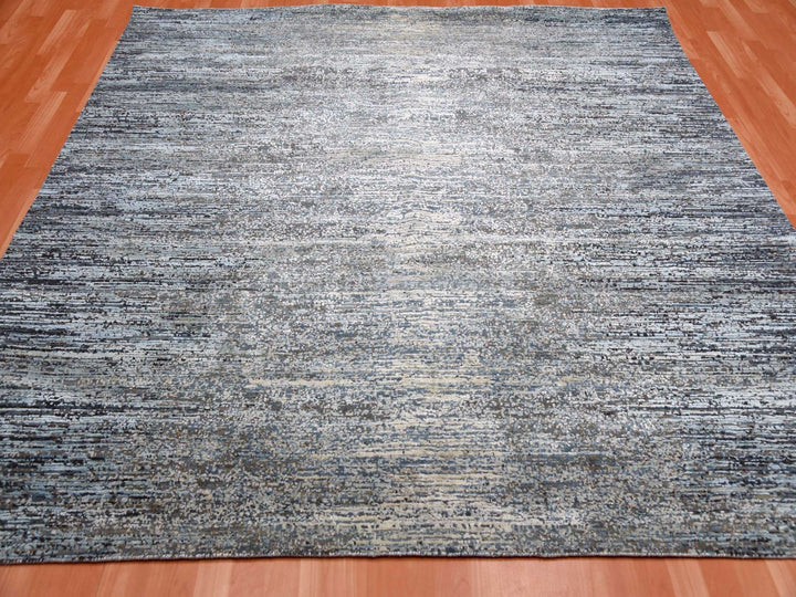 8'0" x 8'2" New Hand Knotted Grey Wool & Silk Square Oriental Rug - MOA10275098