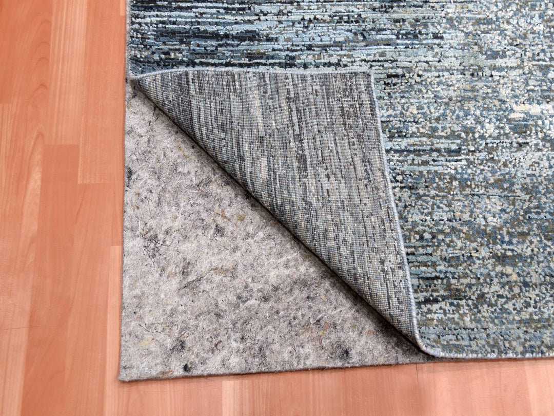 8'0" x 8'2" New Hand Knotted Grey Wool & Silk Square Oriental Rug - MOA10275098