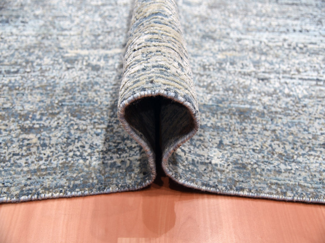 8'0" x 8'2" New Hand Knotted Grey Wool & Silk Square Oriental Rug - MOA10275098