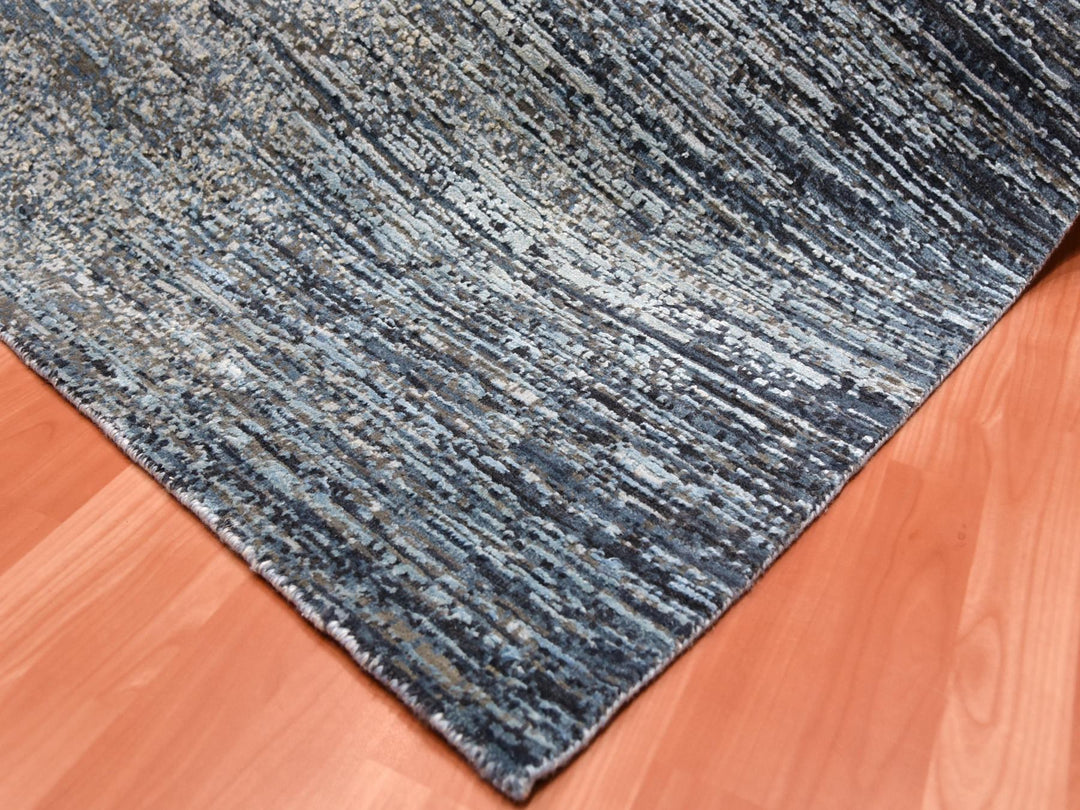 8'0" x 8'2" New Hand Knotted Grey Wool & Silk Square Oriental Rug - MOA10275098