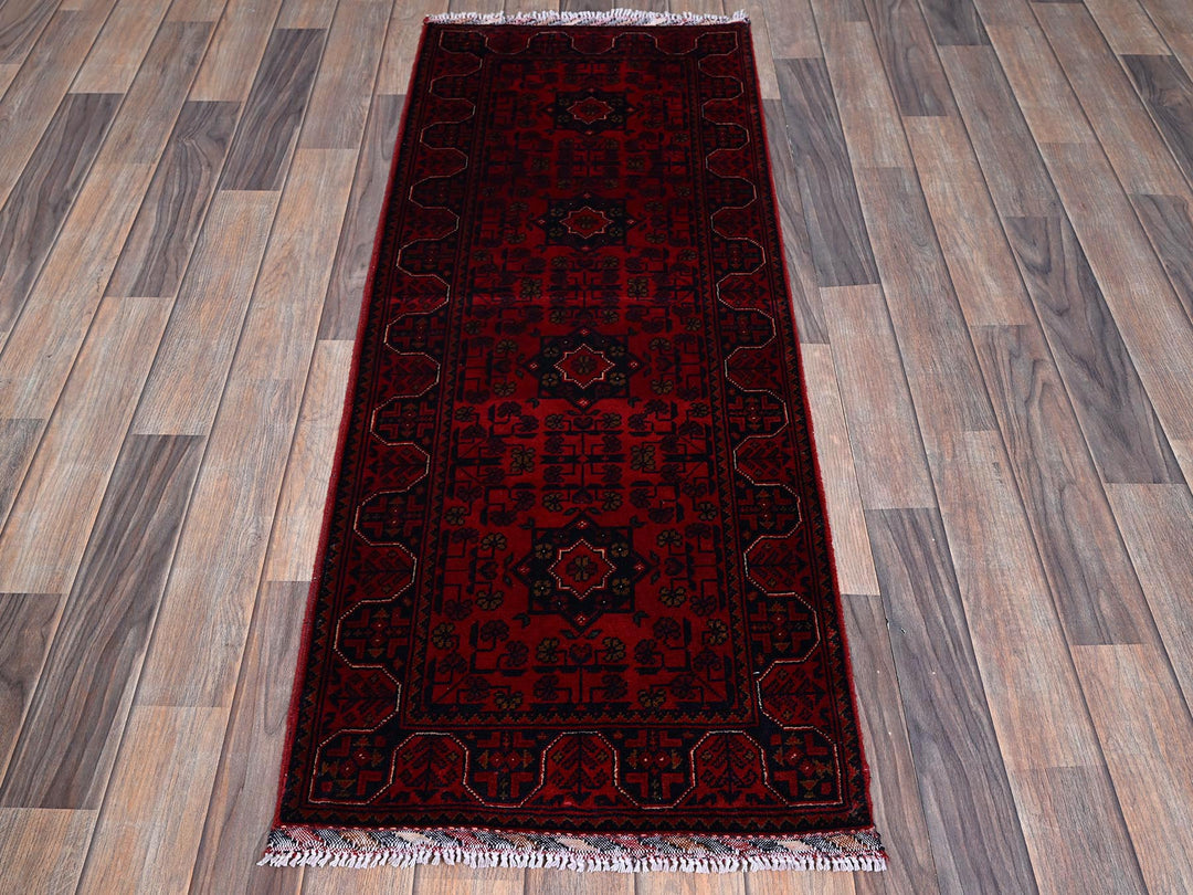 1'10" x 4'10" New Hand Knotted Red Wool Runner Oriental Rug - MOA102750
