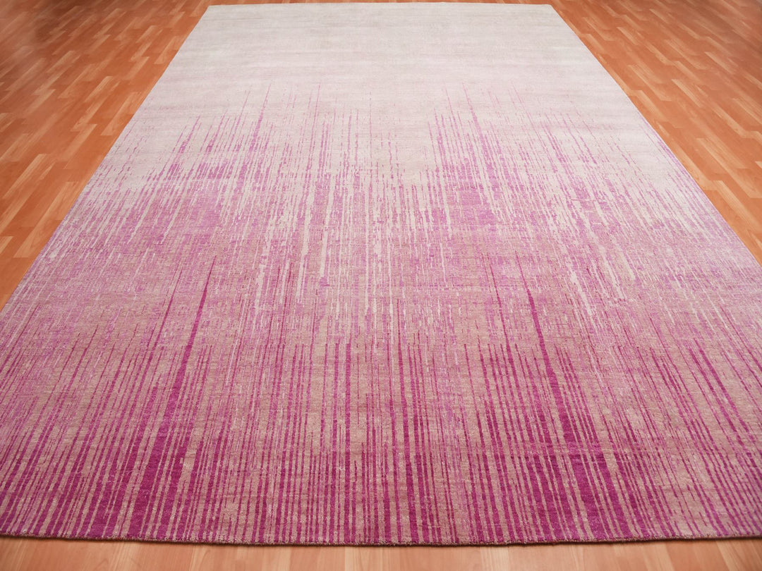 10'0" x 14'3" New Hand Knotted Pink Wool Rectangle Oriental Rug - MOA10275106