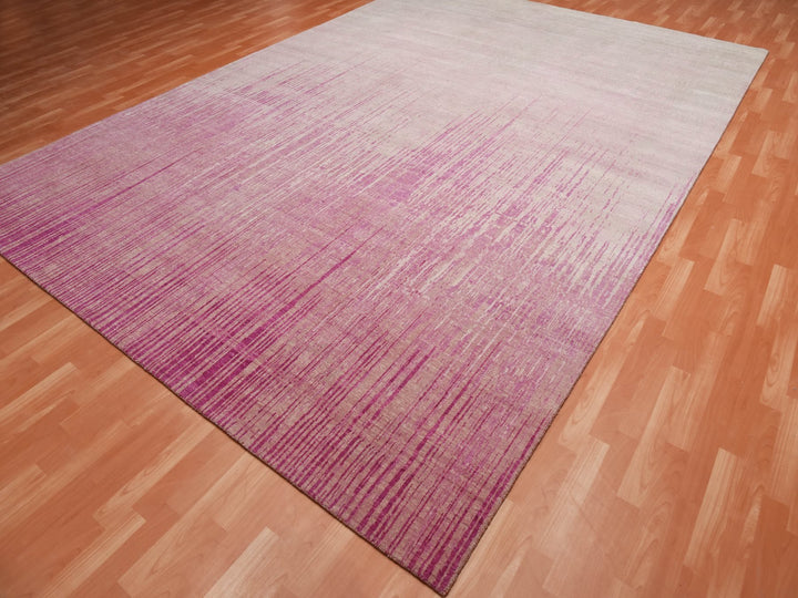 10'0" x 14'3" New Hand Knotted Pink Wool Rectangle Oriental Rug - MOA10275106