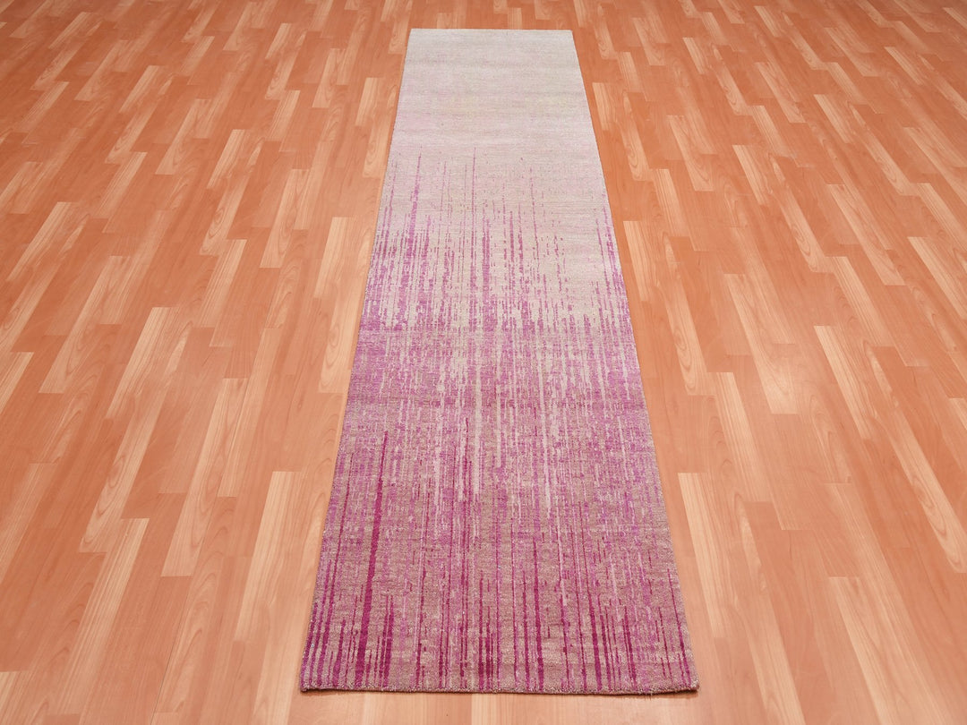 2'7" x 10'0" New Hand Knotted Pink Wool Runner Oriental Rug - MOA10275109