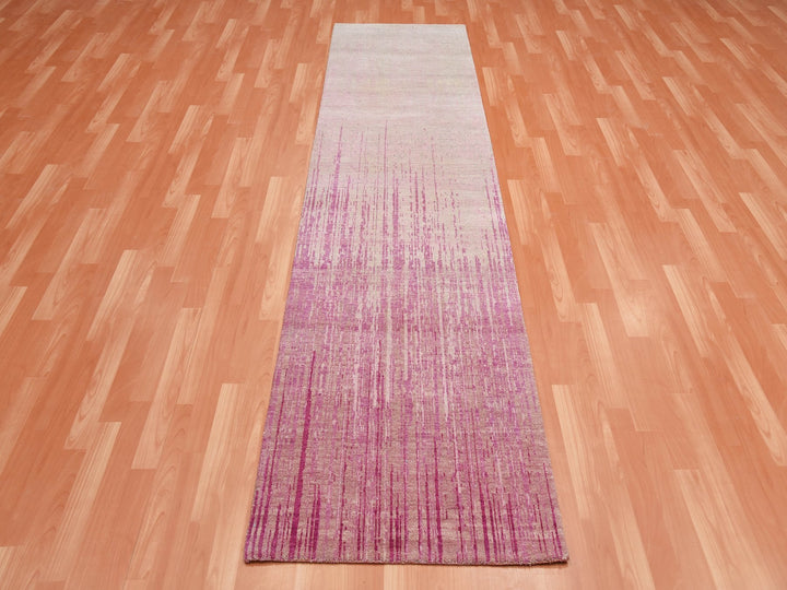 2'7" x 10'0" New Hand Knotted Pink Wool Runner Oriental Rug - MOA10275109