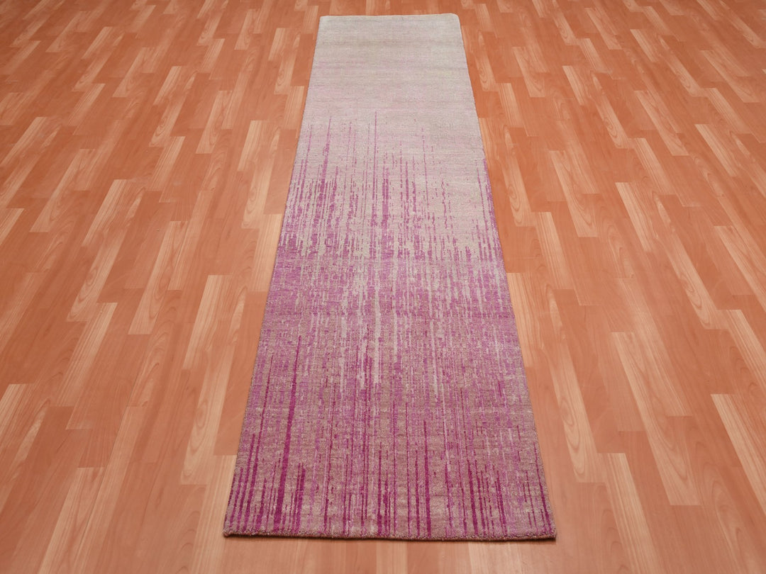 2'6" x 10'1" New Hand Knotted Pink Wool Runner Oriental Rug - MOA10275110