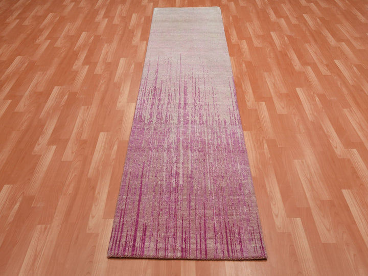 2'6" x 10'1" New Hand Knotted Pink Wool Runner Oriental Rug - MOA10275110