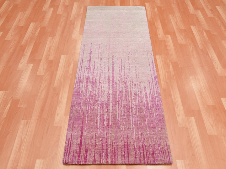 2'6" x 6'4" New Hand Knotted Pink Wool Runner Oriental Rug - MOA10275111