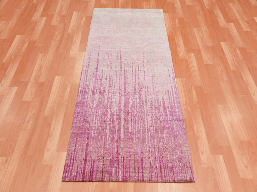 2'6" x 6'5" New Hand Knotted Pink Wool Runner Oriental Rug - MOA10275112
