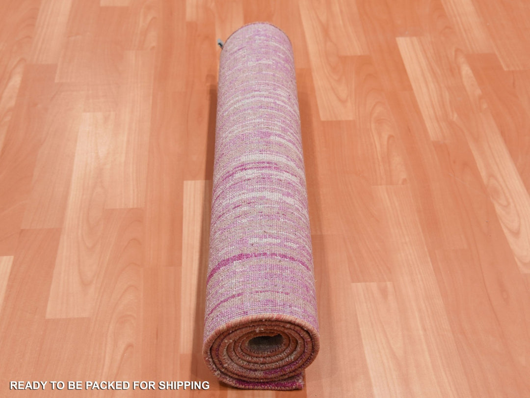 2'6" x 6'5" New Hand Knotted Pink Wool Runner Oriental Rug - MOA10275112