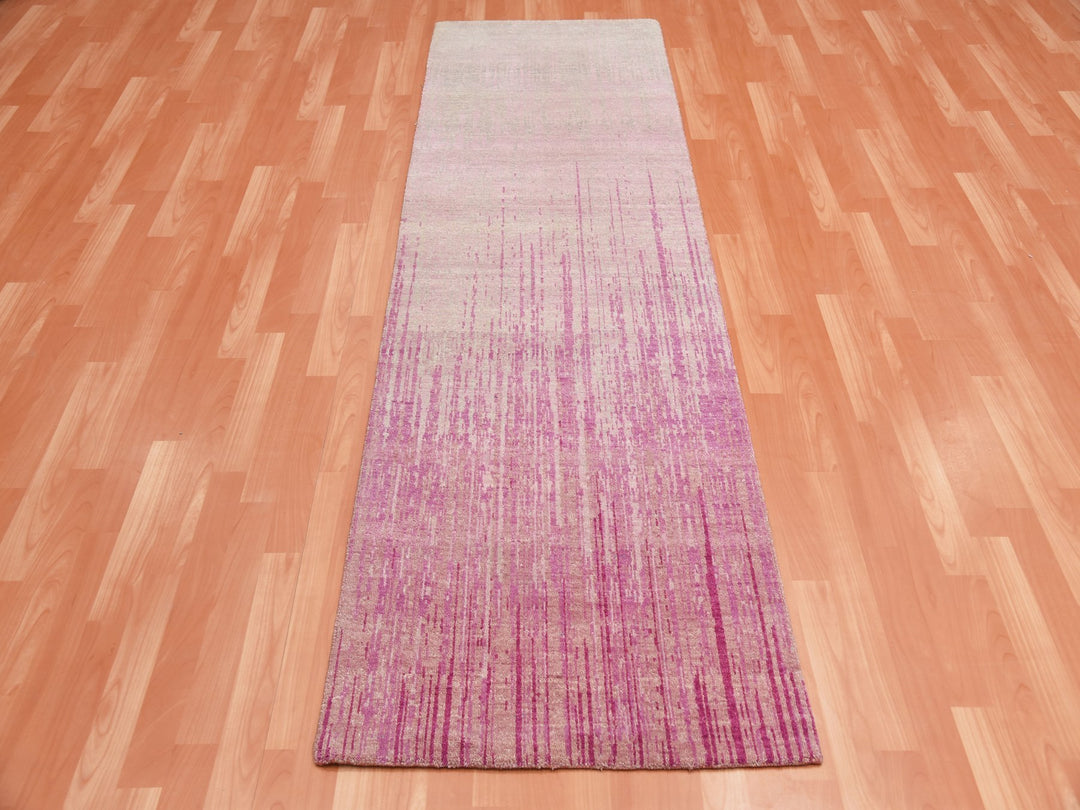 2'7" x 8'4" New Hand Knotted Pink Wool Runner Oriental Rug - MOA10275114