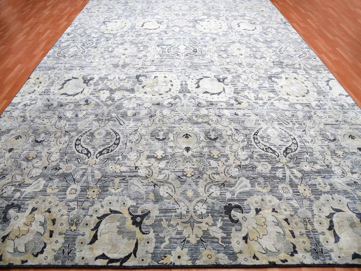 12'2" x 15'4" New Hand Knotted Grey Wool & Sari Silk Rectangle Oriental Rug - MOA10275117