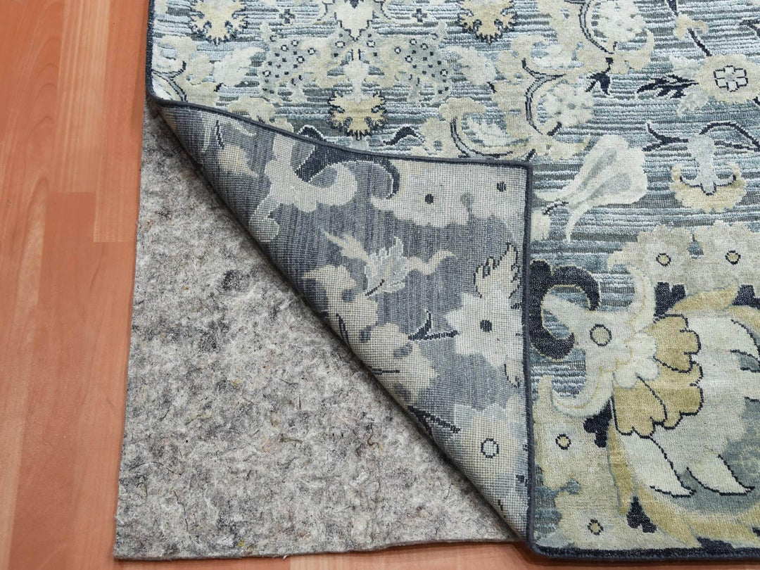 12'2" x 15'4" New Hand Knotted Grey Wool & Sari Silk Rectangle Oriental Rug - MOA10275117