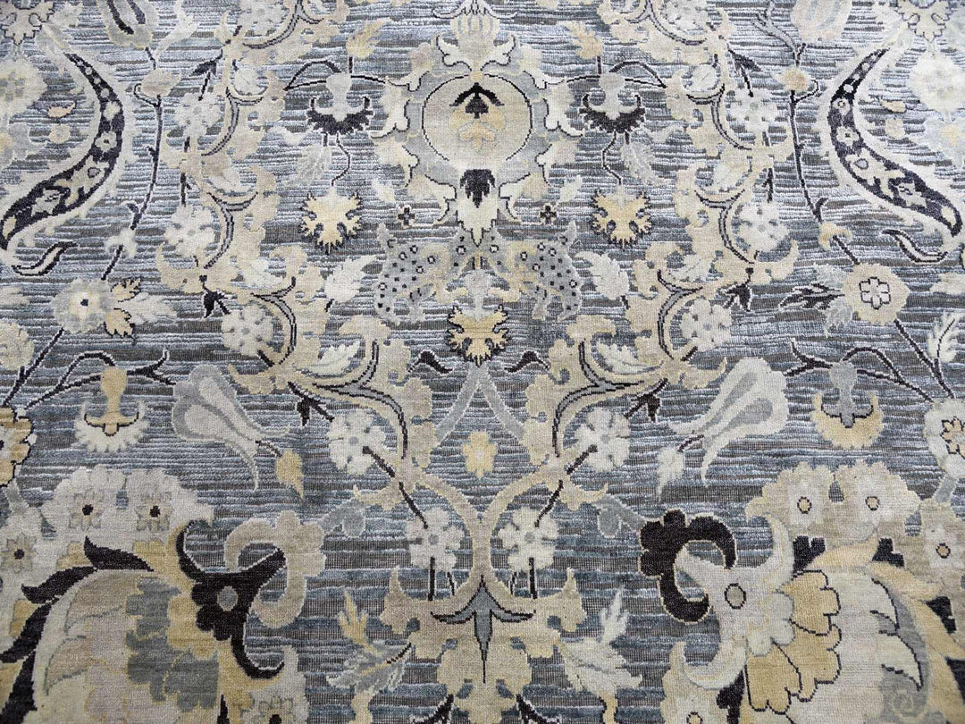 12'2" x 15'4" New Hand Knotted Grey Wool & Sari Silk Rectangle Oriental Rug - MOA10275117