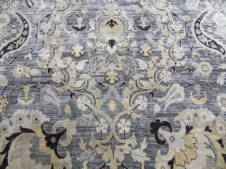 12'2" x 15'4" New Hand Knotted Grey Wool & Sari Silk Rectangle Oriental Rug - MOA10275117