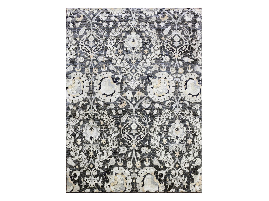 8'2" x 10'0" New Hand Knotted Blue Wool & Sari Silk Rectangle Oriental Rug - MOA10275121