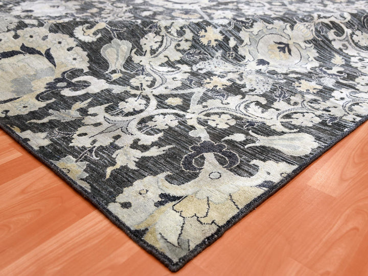 8'2" x 10'0" New Hand Knotted Blue Wool & Sari Silk Rectangle Oriental Rug - MOA10275121