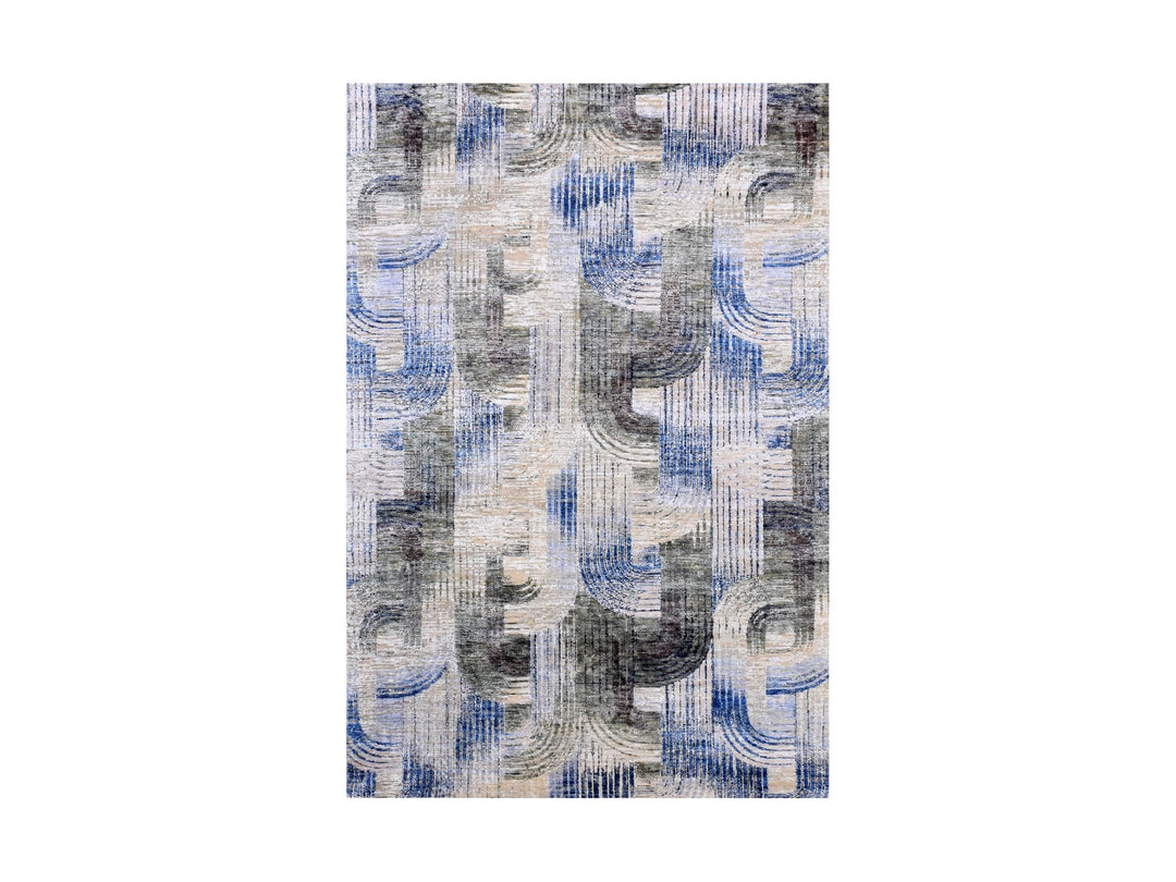 6'0" x 9'0" New Hand Knotted Blue Wool & Silk Rectangle Oriental Rug - MOA10275128