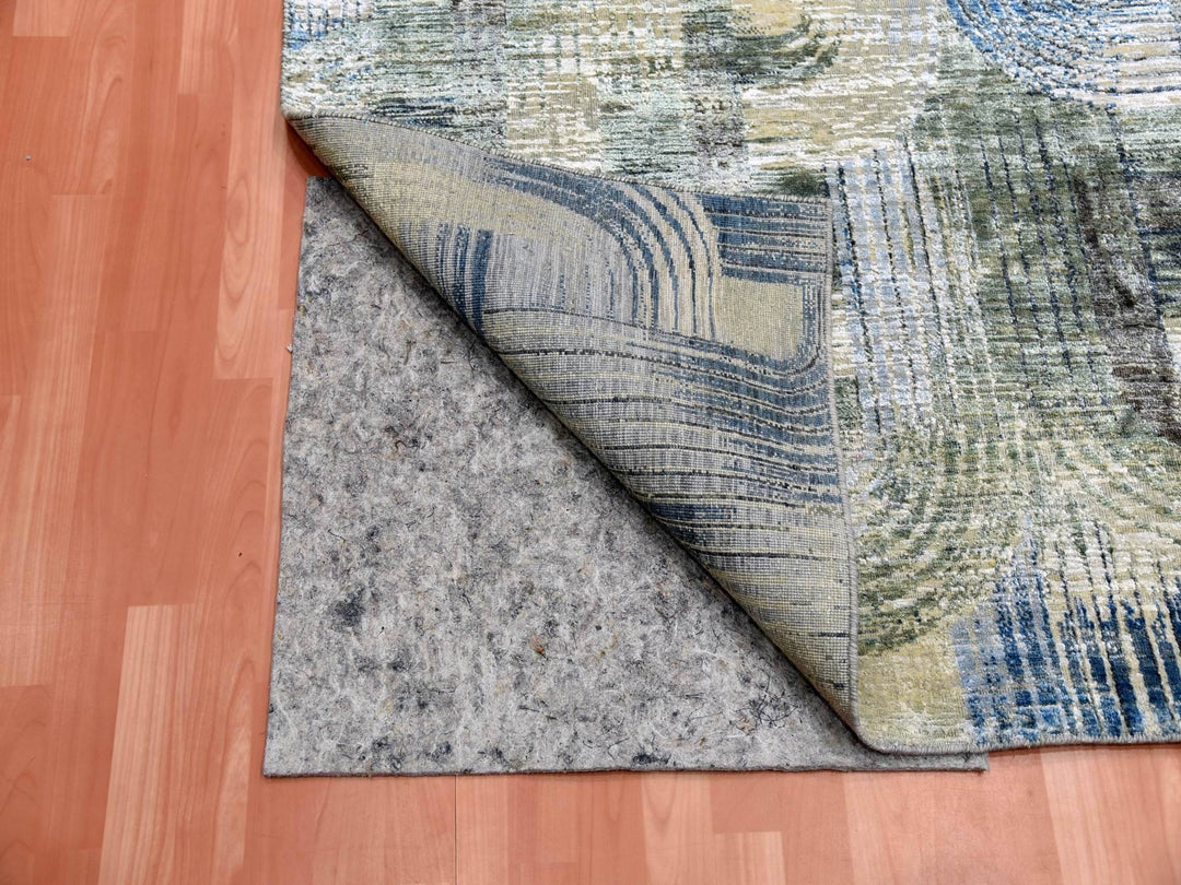6'0" x 9'0" New Hand Knotted Blue Wool & Silk Rectangle Oriental Rug - MOA10275128