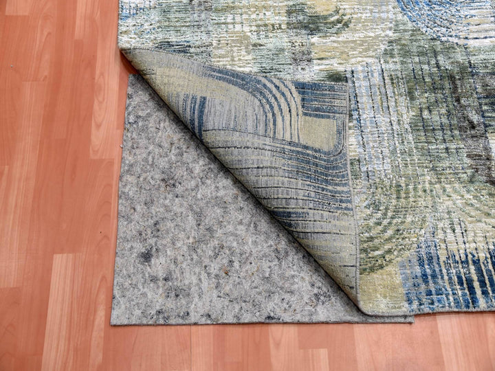 6'0" x 9'0" New Hand Knotted Blue Wool & Silk Rectangle Oriental Rug - MOA10275128