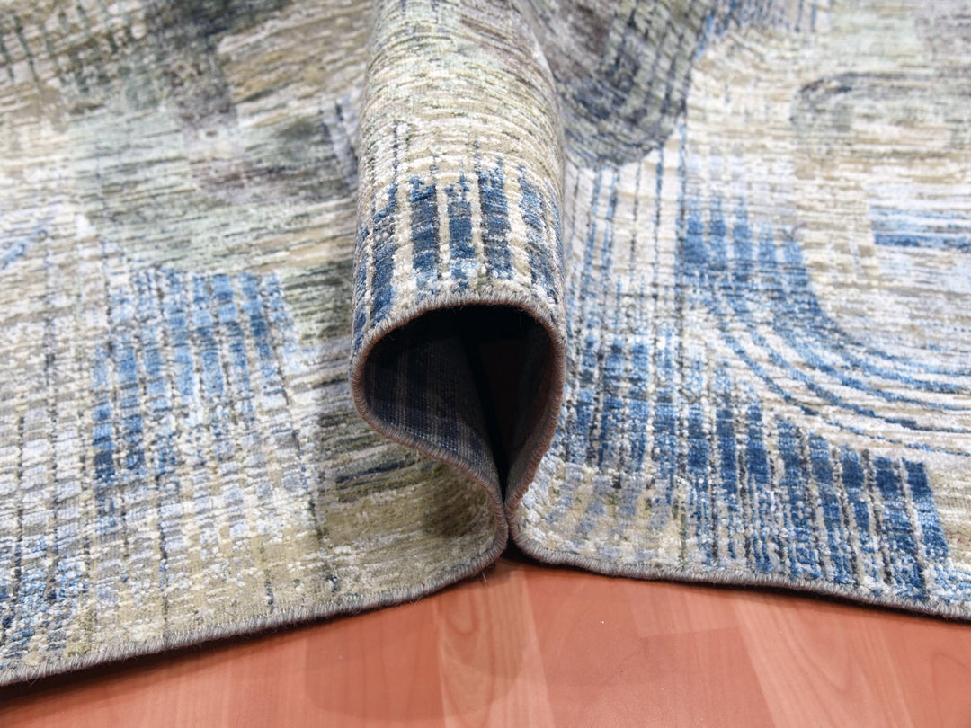 6'0" x 9'0" New Hand Knotted Blue Wool & Silk Rectangle Oriental Rug - MOA10275128