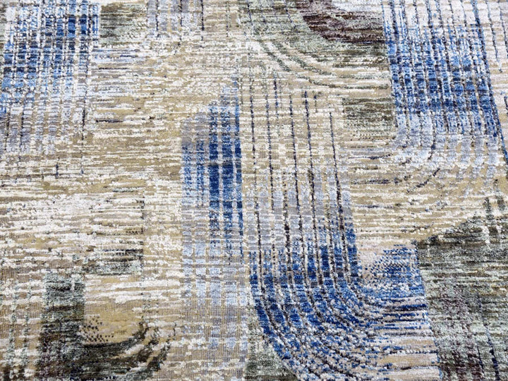 6'0" x 9'0" New Hand Knotted Blue Wool & Silk Rectangle Oriental Rug - MOA10275128