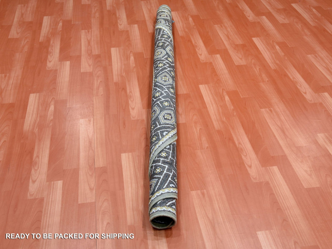 6'2" x 6'2" New Hand Knotted Brown Wool & Pure Silk Round Oriental Rug - MOA10275129