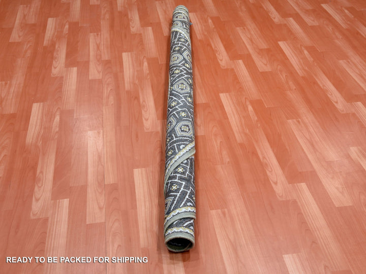 6'2" x 6'2" New Hand Knotted Brown Wool & Pure Silk Round Oriental Rug - MOA10275129