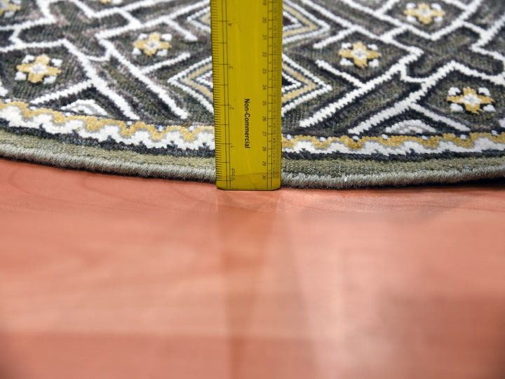 6'2" x 6'2" New Hand Knotted Brown Wool & Pure Silk Round Oriental Rug - MOA10275129