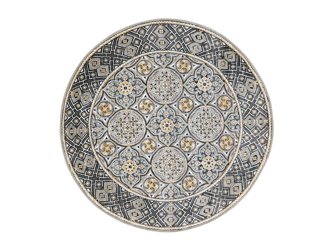 6'1" x 6'1" New Hand Knotted Brown Wool & Silk Round Oriental Rug - MOA10275130