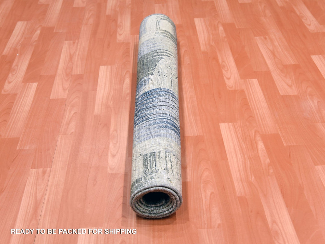 4'0" x 6'1" New Hand Knotted Blue Wool & Silk Rectangle Oriental Rug - MOA10275131
