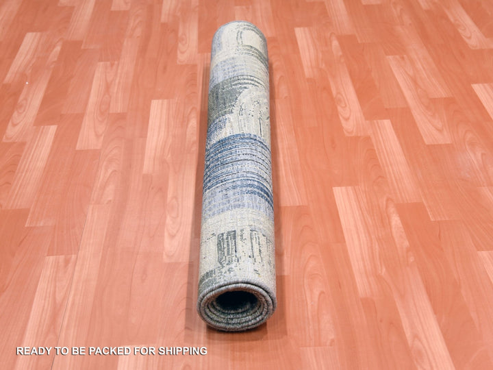 4'0" x 6'1" New Hand Knotted Blue Wool & Silk Rectangle Oriental Rug - MOA10275131