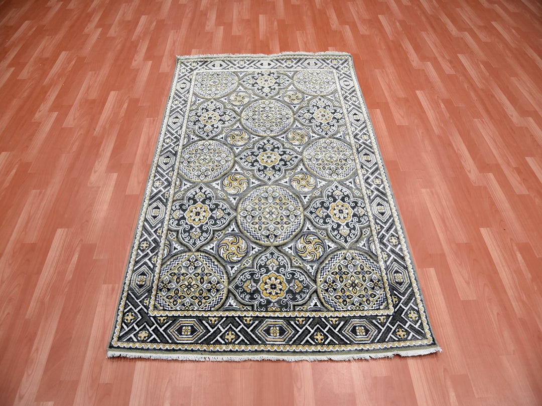 4'0" x 6'2" New Hand Knotted Brown Wool & Silk Rectangle Oriental Rug - MOA10275132