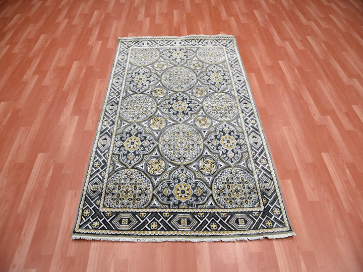4'0" x 6'2" New Hand Knotted Brown Wool & Silk Rectangle Oriental Rug - MOA10275132