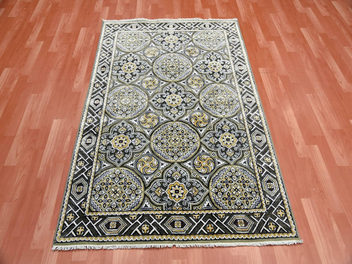 4'0" x 6'2" New Hand Knotted Brown Wool & Silk Rectangle Oriental Rug - MOA10275133