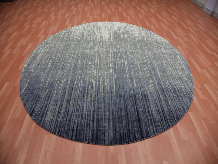 9'0" x 9'1" New Hand Knotted Blue Wool Round Oriental Rug - MOA10275142
