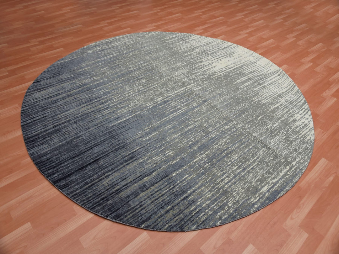 9'0" x 9'1" New Hand Knotted Blue Wool Round Oriental Rug - MOA10275142