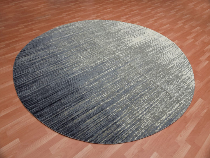 9'0" x 9'1" New Hand Knotted Blue Wool Round Oriental Rug - MOA10275142