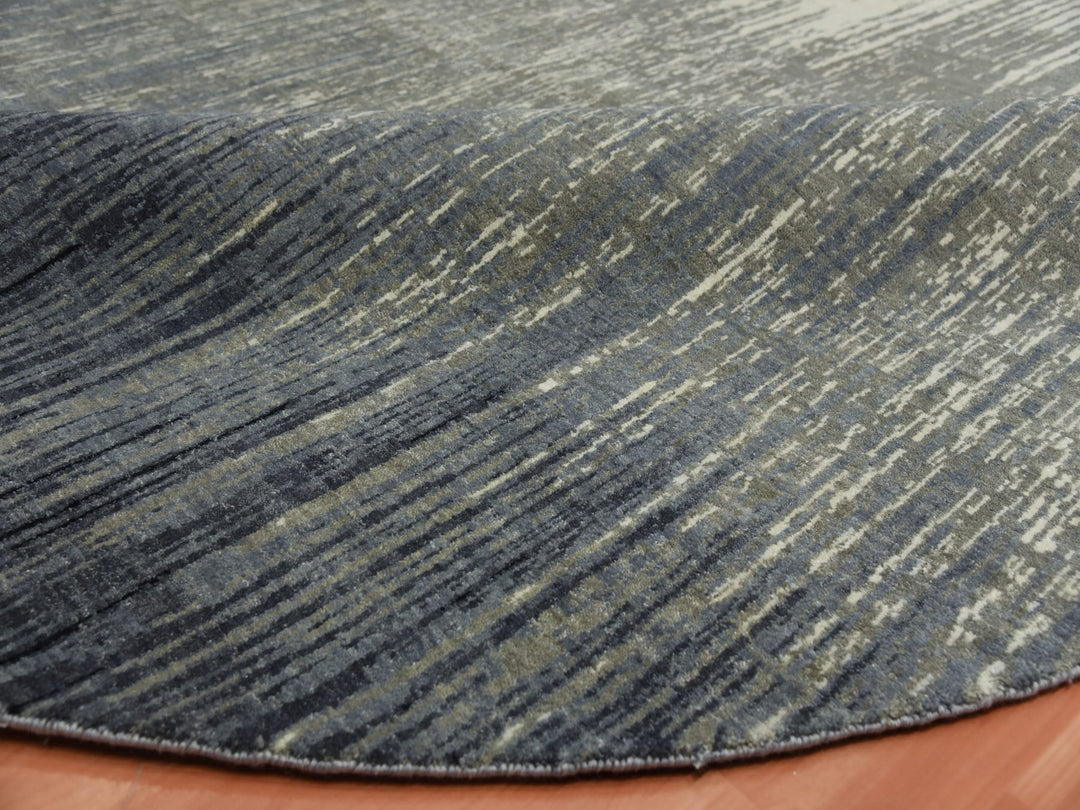 9'0" x 9'1" New Hand Knotted Blue Wool Round Oriental Rug - MOA10275142