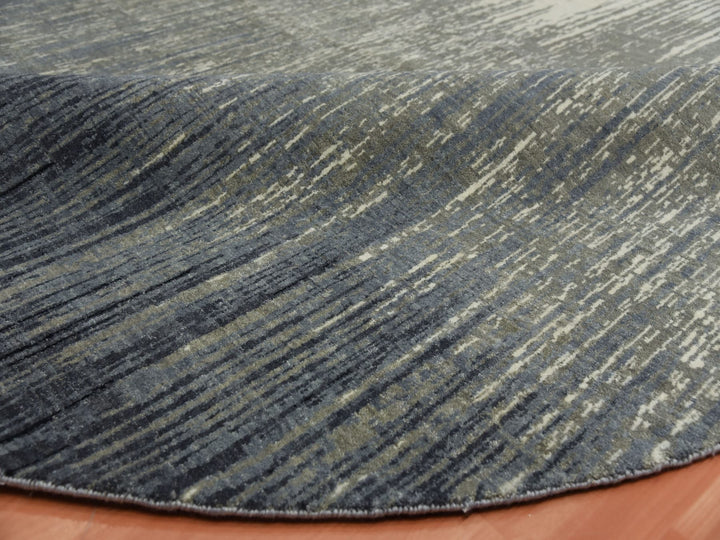 9'0" x 9'1" New Hand Knotted Blue Wool Round Oriental Rug - MOA10275142